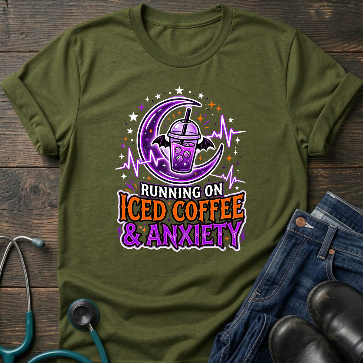 Iced Coffee and Anxiety Purple Boba Moon Nurse Tee