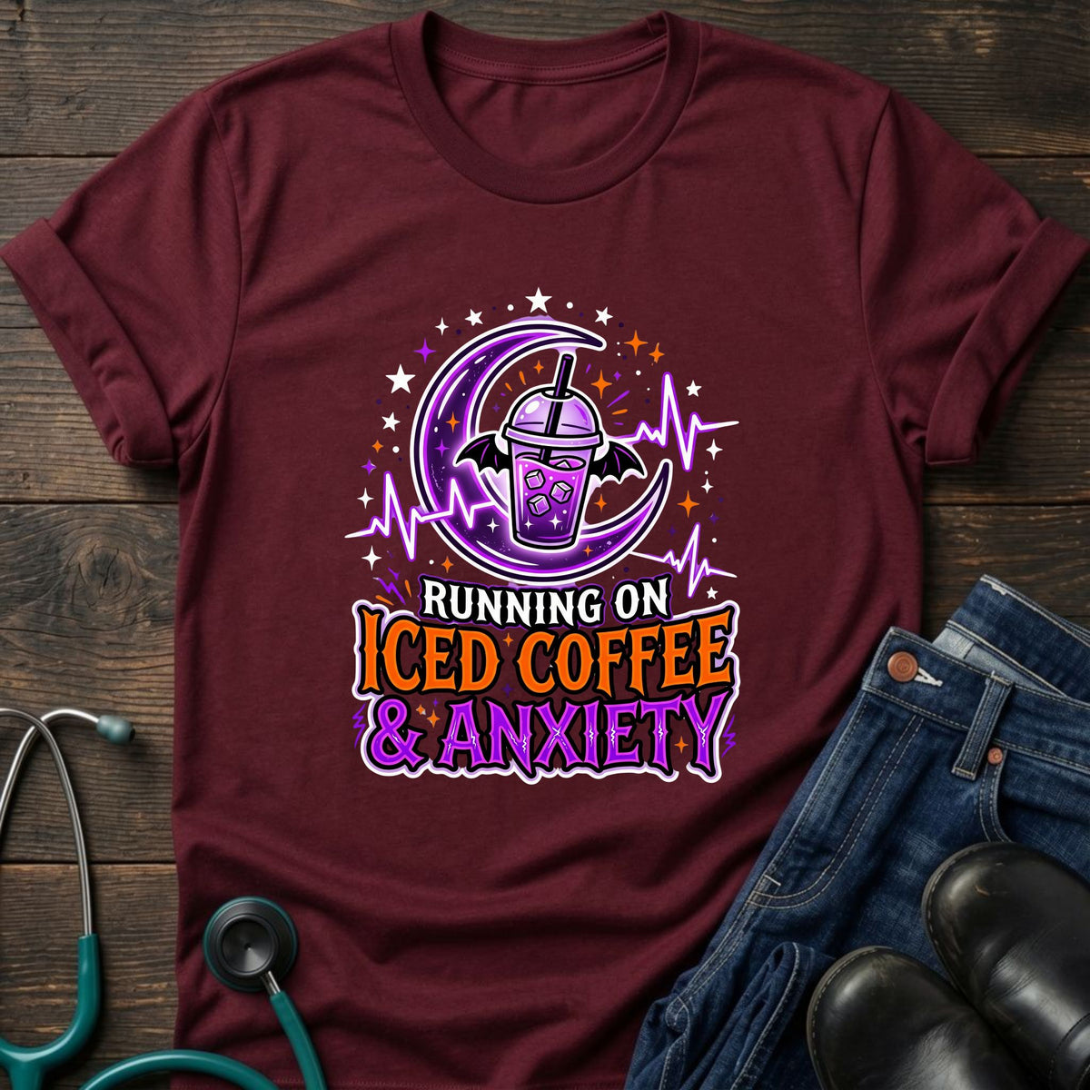 Iced Coffee and Anxiety Purple Boba Moon Nurse Tee
