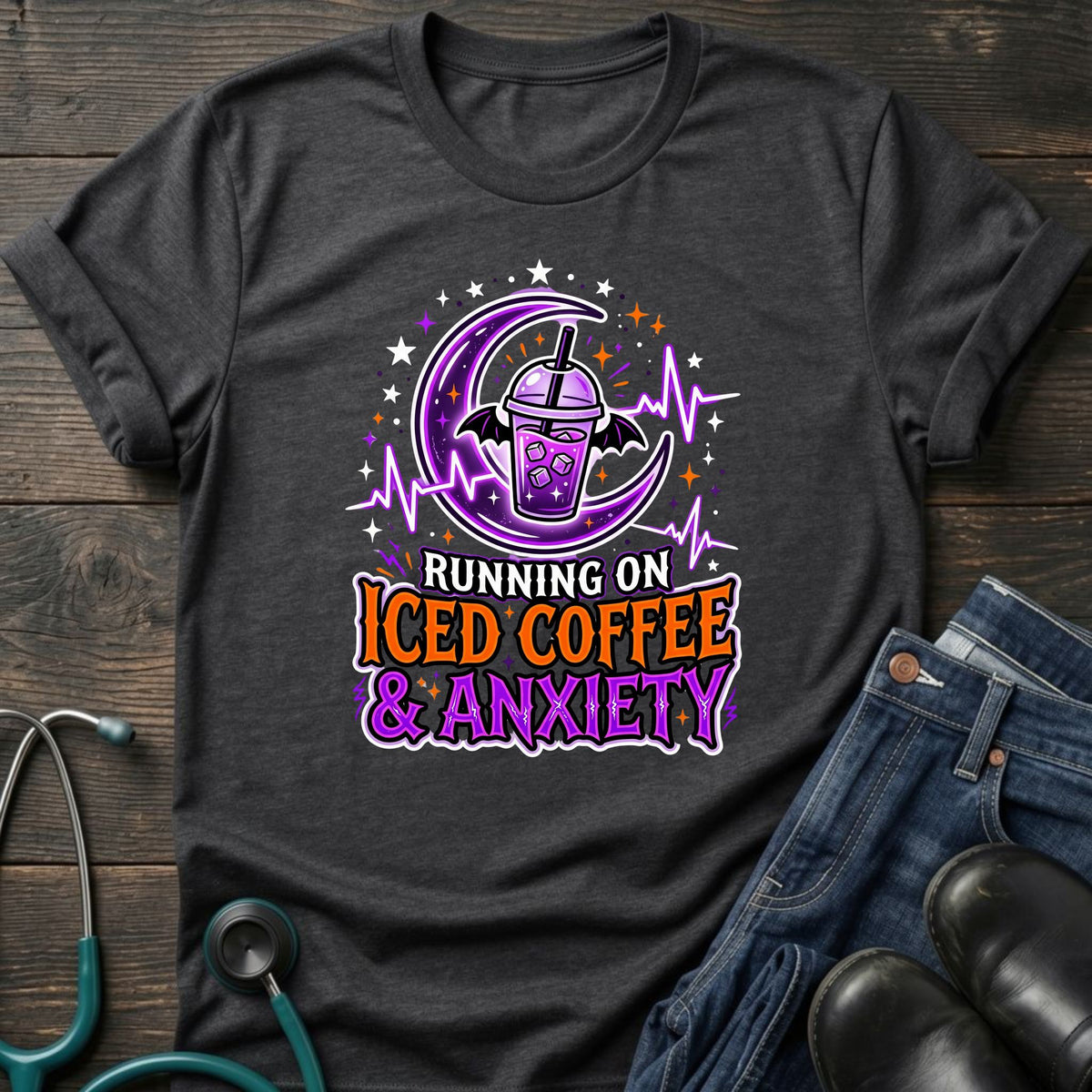 Iced Coffee and Anxiety Purple Boba Moon Nurse Tee