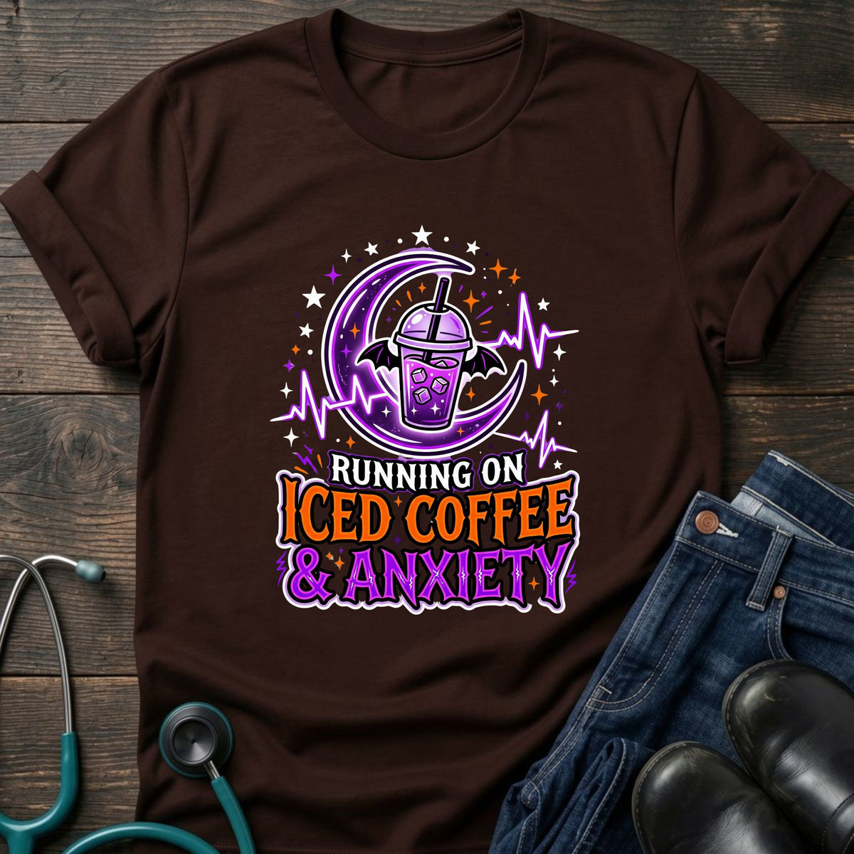 Iced Coffee and Anxiety Purple Boba Moon Nurse Tee