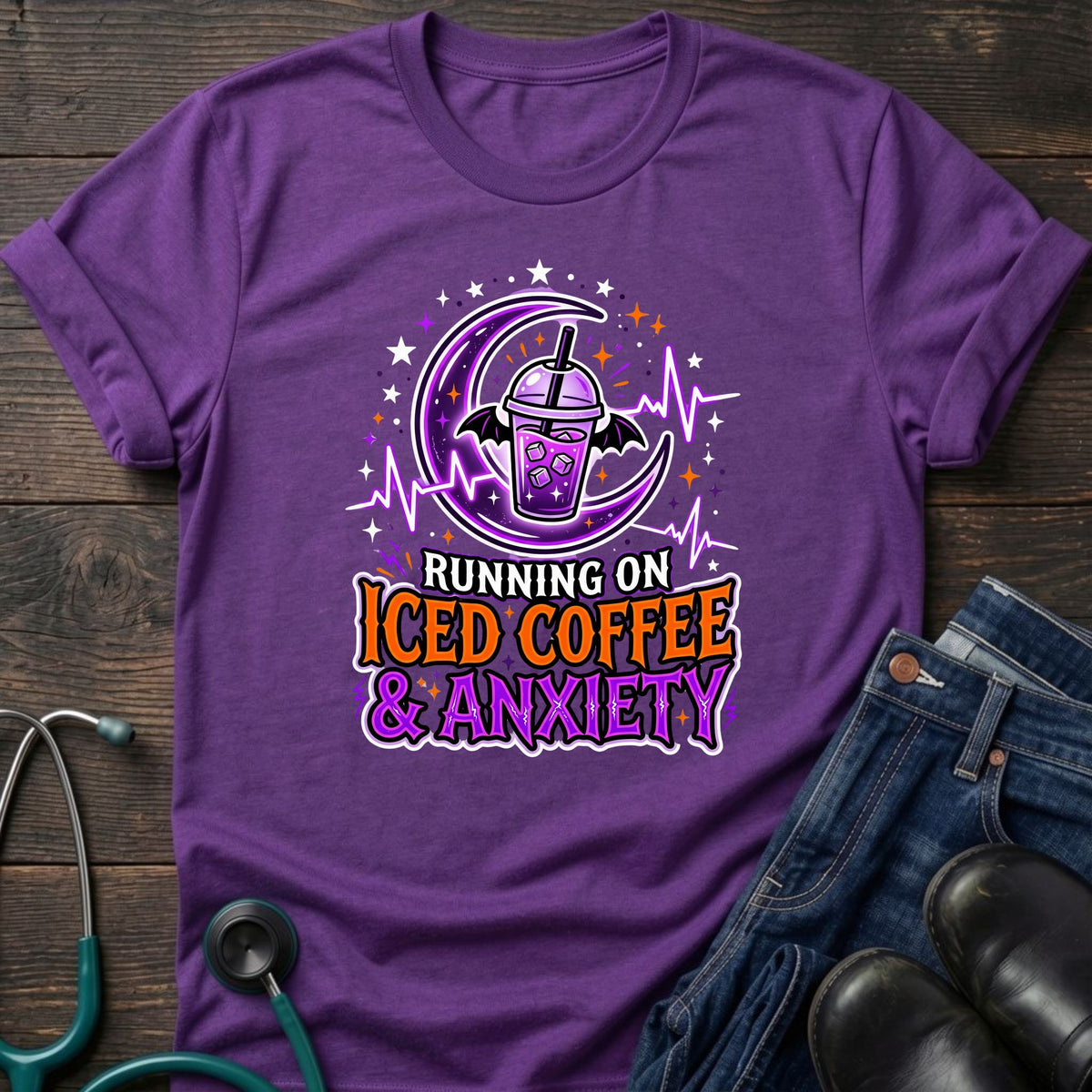 Iced Coffee and Anxiety Purple Boba Moon Nurse Tee