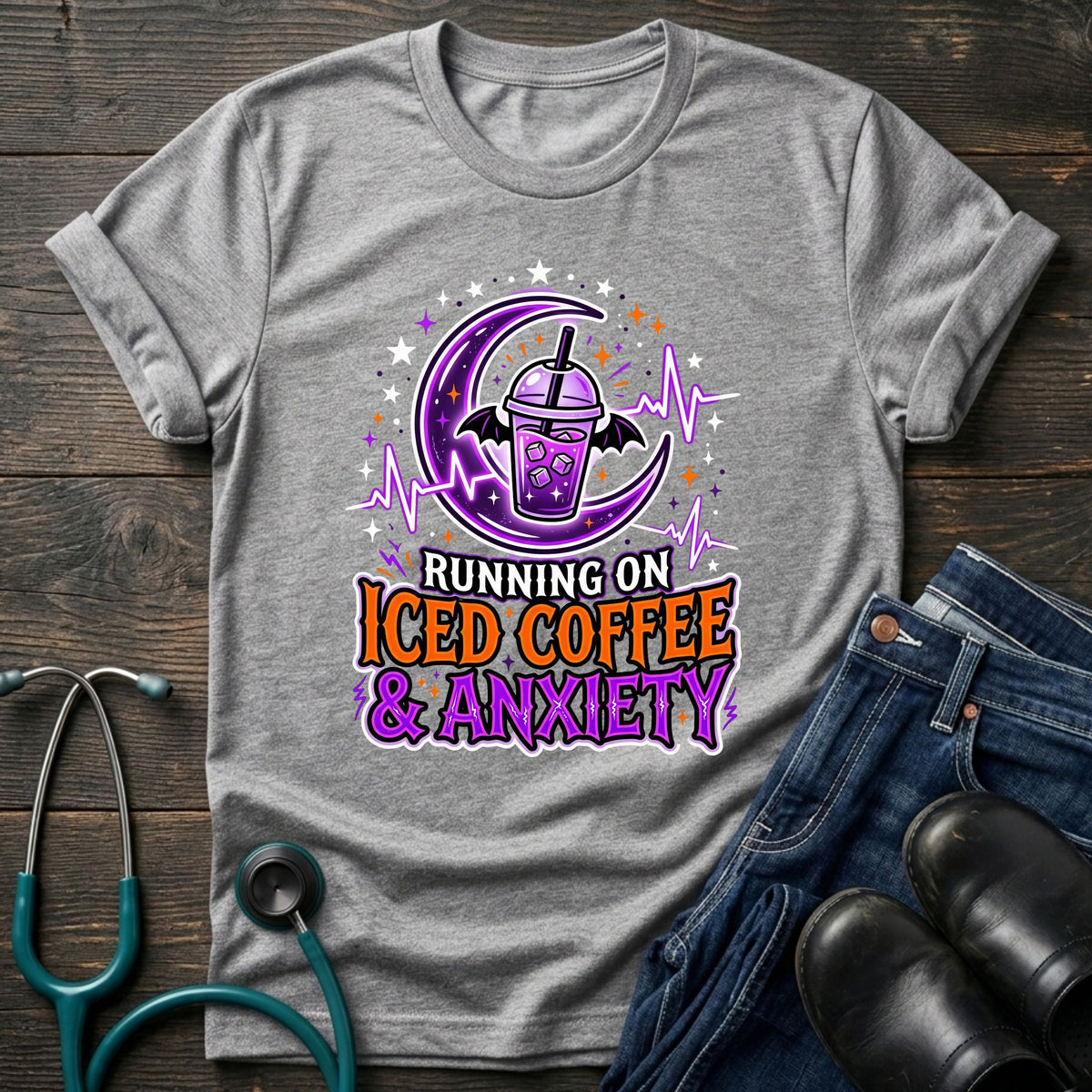 Iced Coffee and Anxiety Purple Boba Moon Nurse Tee