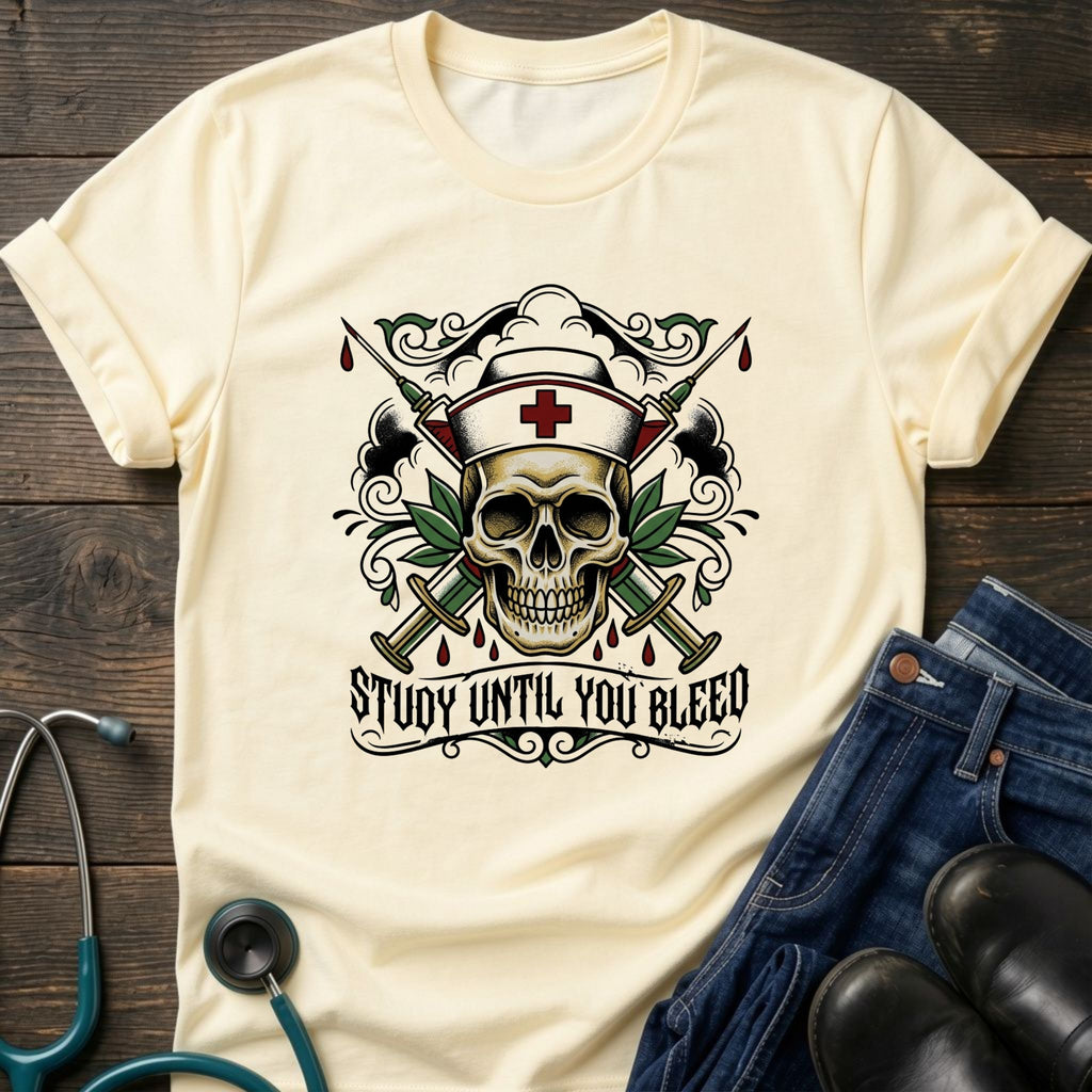 Study Until You Bleed Gothic Nurse Skull Tee