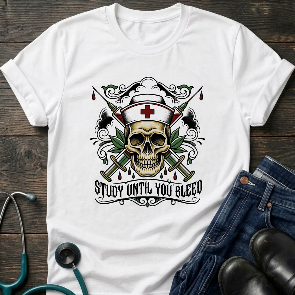 Study Until You Bleed Gothic Nurse Skull Tee