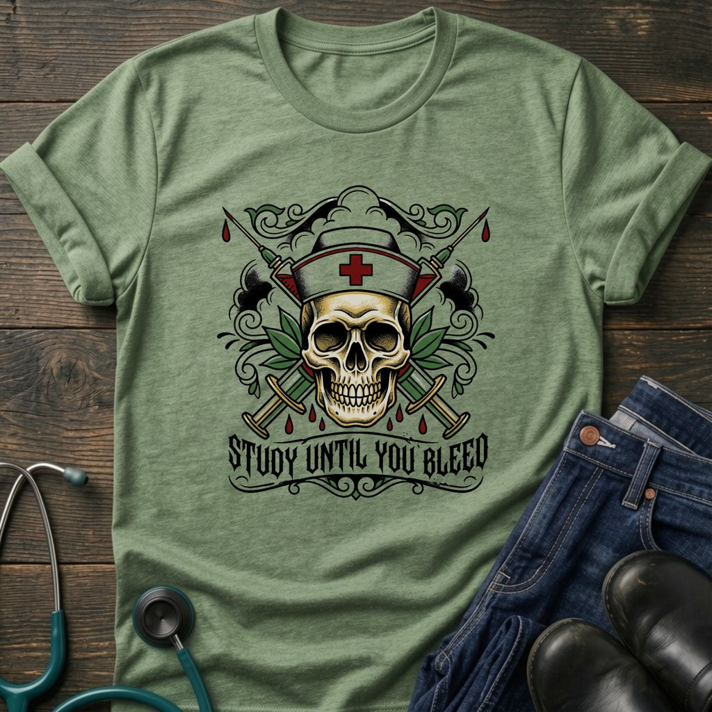 Study Until You Bleed Gothic Nurse Skull Tee