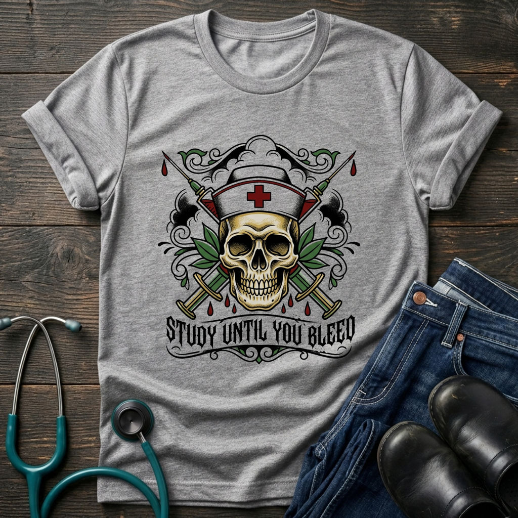 Study Until You Bleed Gothic Nurse Skull Tee