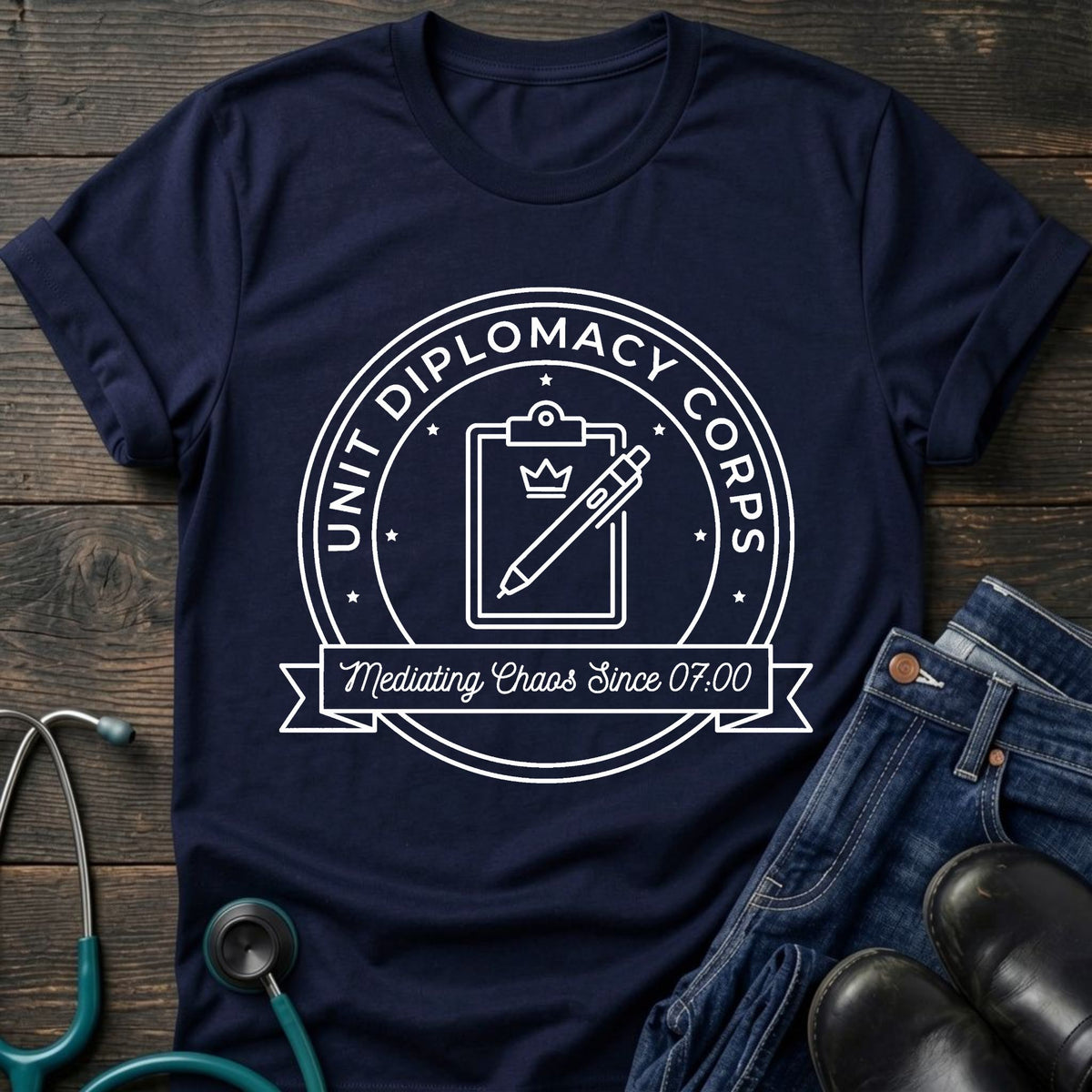 Unit Diplomacy Corps Nurse Tee — Mediating Chaos Since 07:00