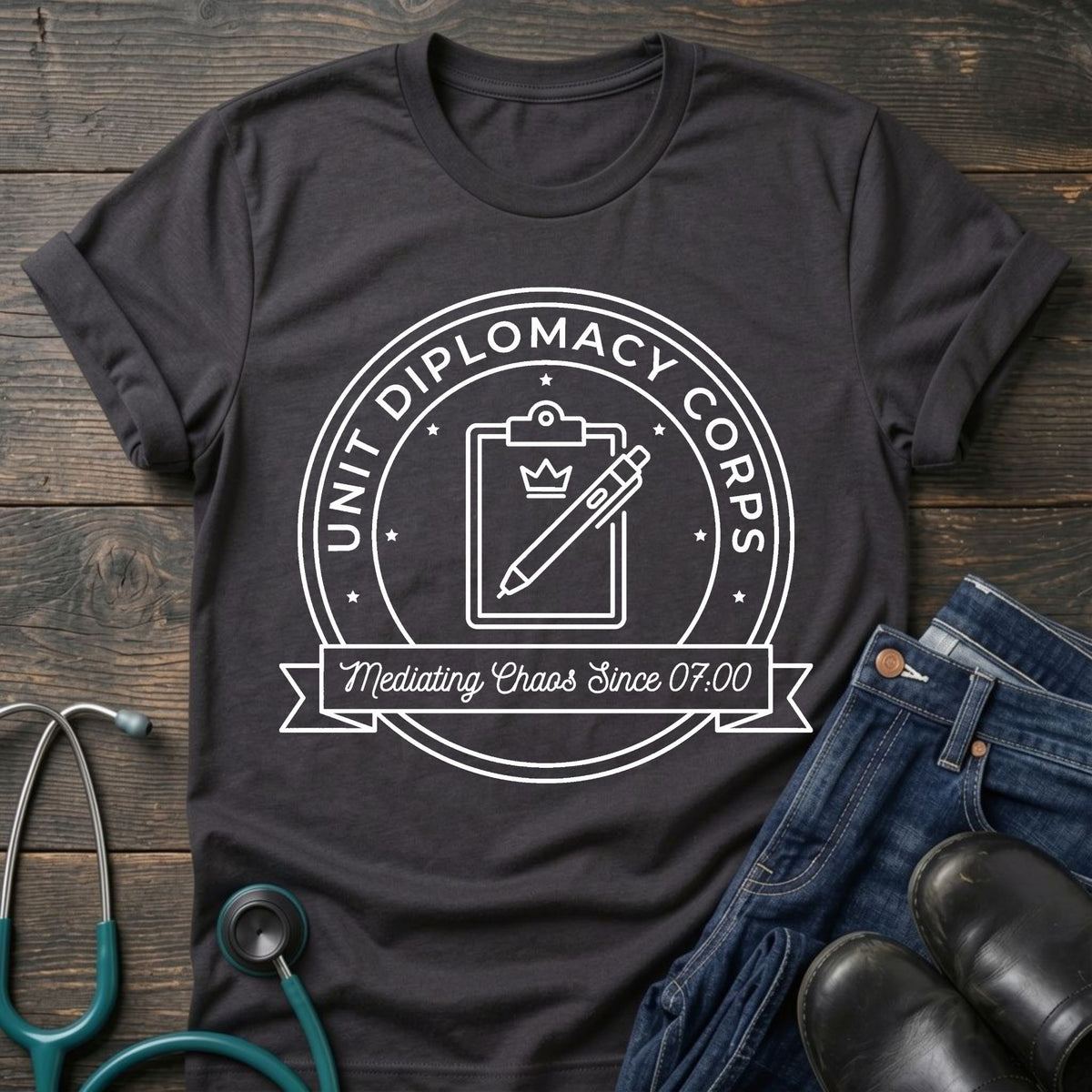Unit Diplomacy Corps Nurse Tee — Mediating Chaos Since 07:00