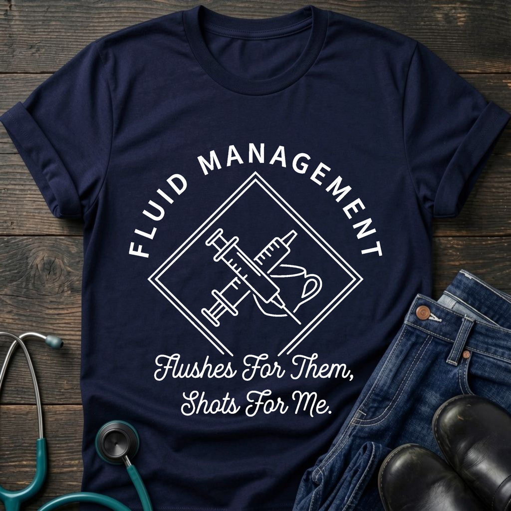 Nurse IV Fluid Management Tee — Flushes for Them, Shots for Me