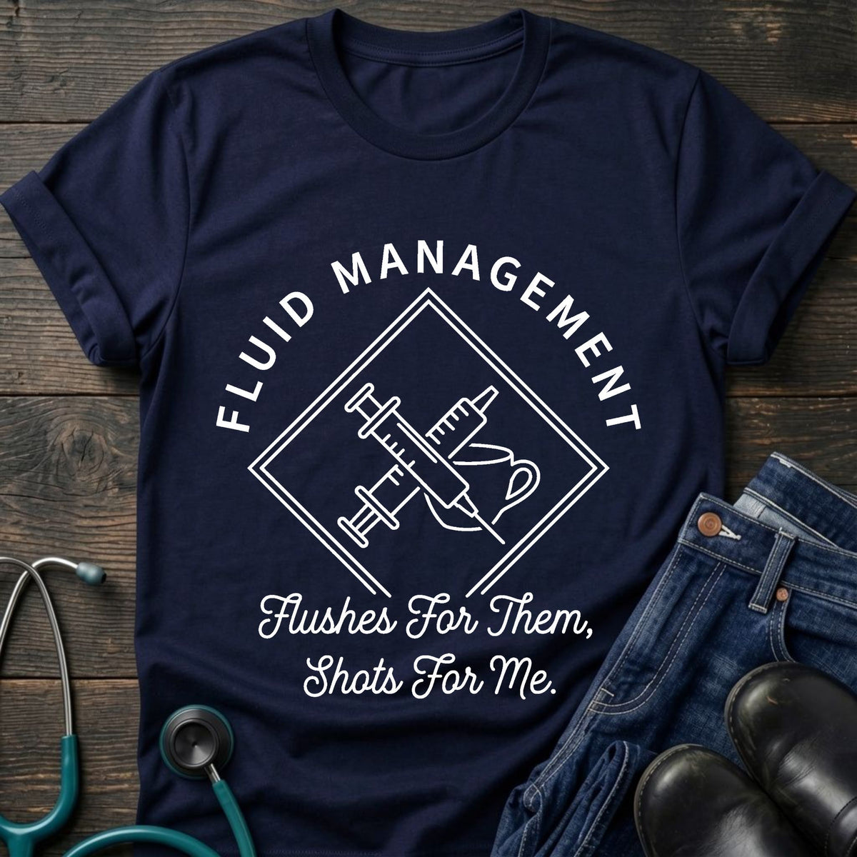 Nurse IV Fluid Management Tee — Flushes for Them, Shots for Me