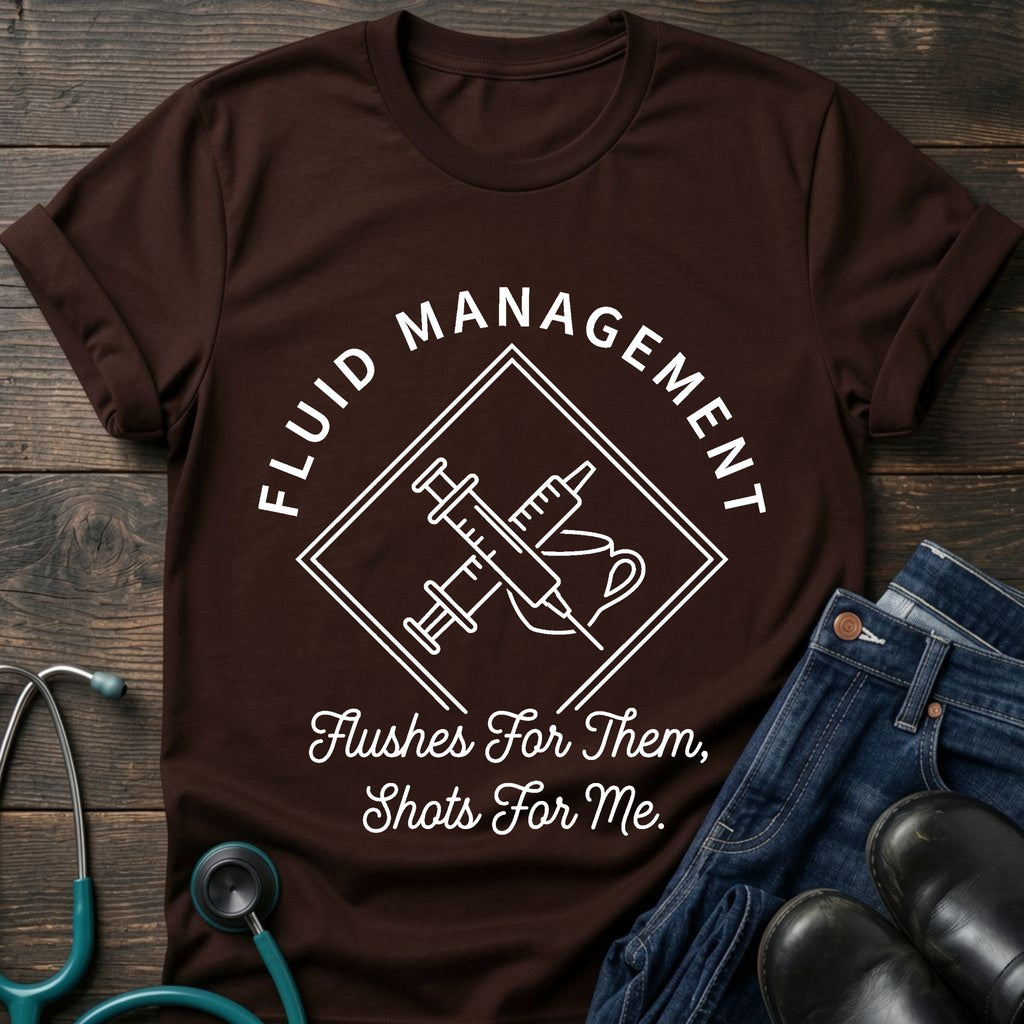 Nurse IV Fluid Management Tee — Flushes for Them, Shots for Me