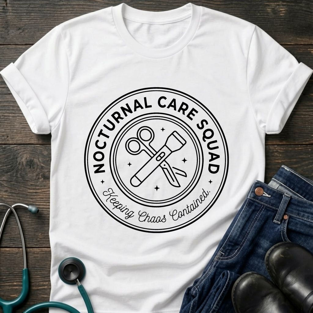 Nocturnal Care Squad Nurse Tee — Keeping Chaos Contained