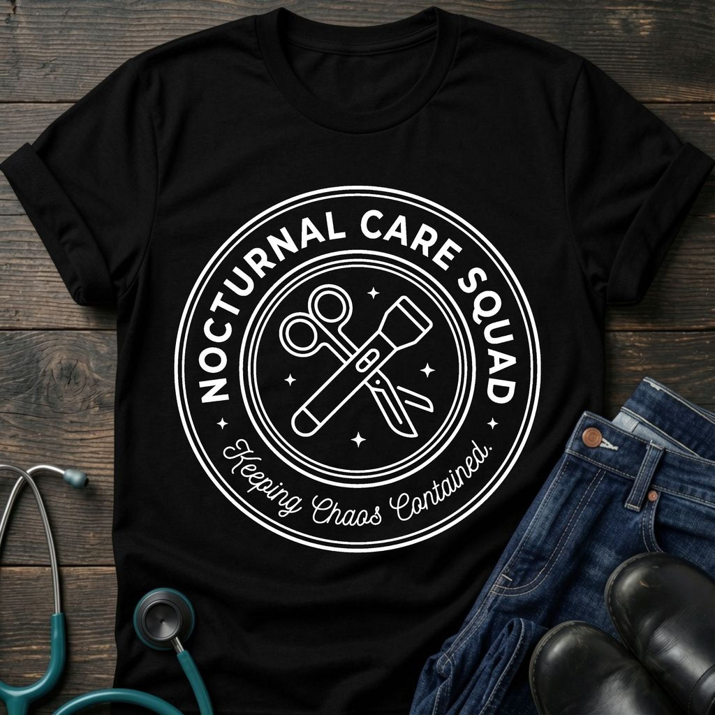 Nocturnal Care Squad Nurse Tee — Keeping Chaos Contained