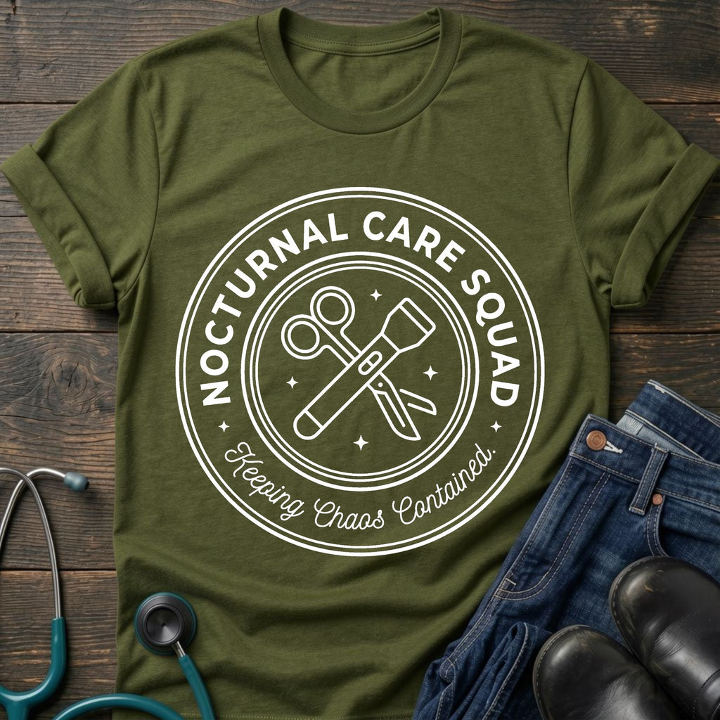 Nocturnal Care Squad Nurse Tee — Keeping Chaos Contained