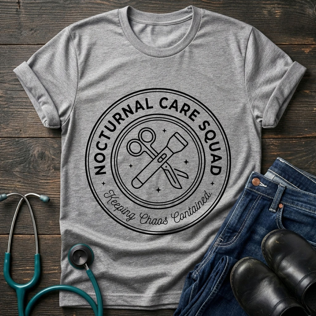 Nocturnal Care Squad Nurse Tee — Keeping Chaos Contained