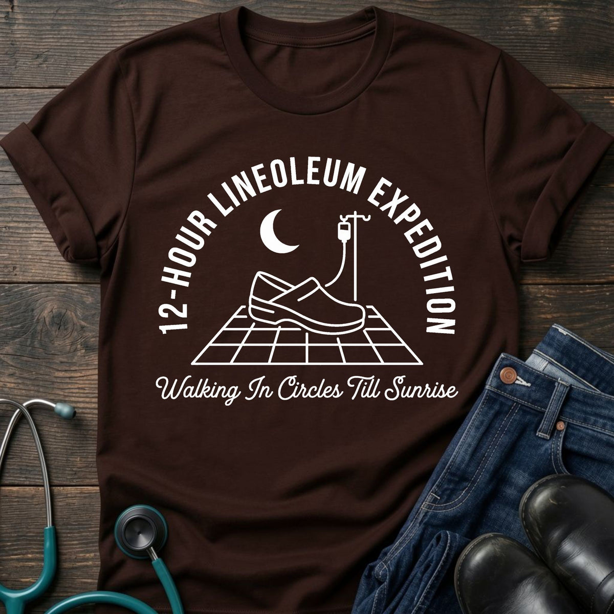 12-Hour Linoleum Expedition Nurse Tee — Walking in Circles Till Sunrise