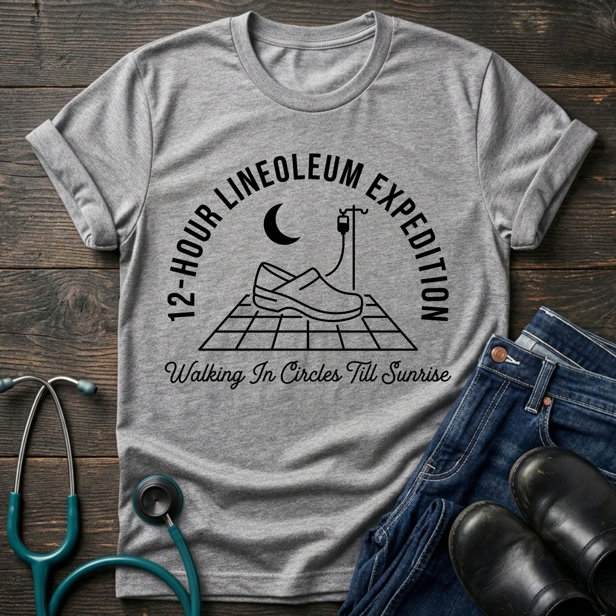 12-Hour Linoleum Expedition Nurse Tee — Walking in Circles Till Sunrise