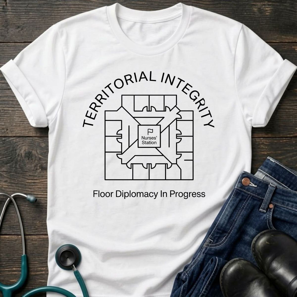 Territorial Integrity Nurse Tee — Floor Diplomacy in Progress