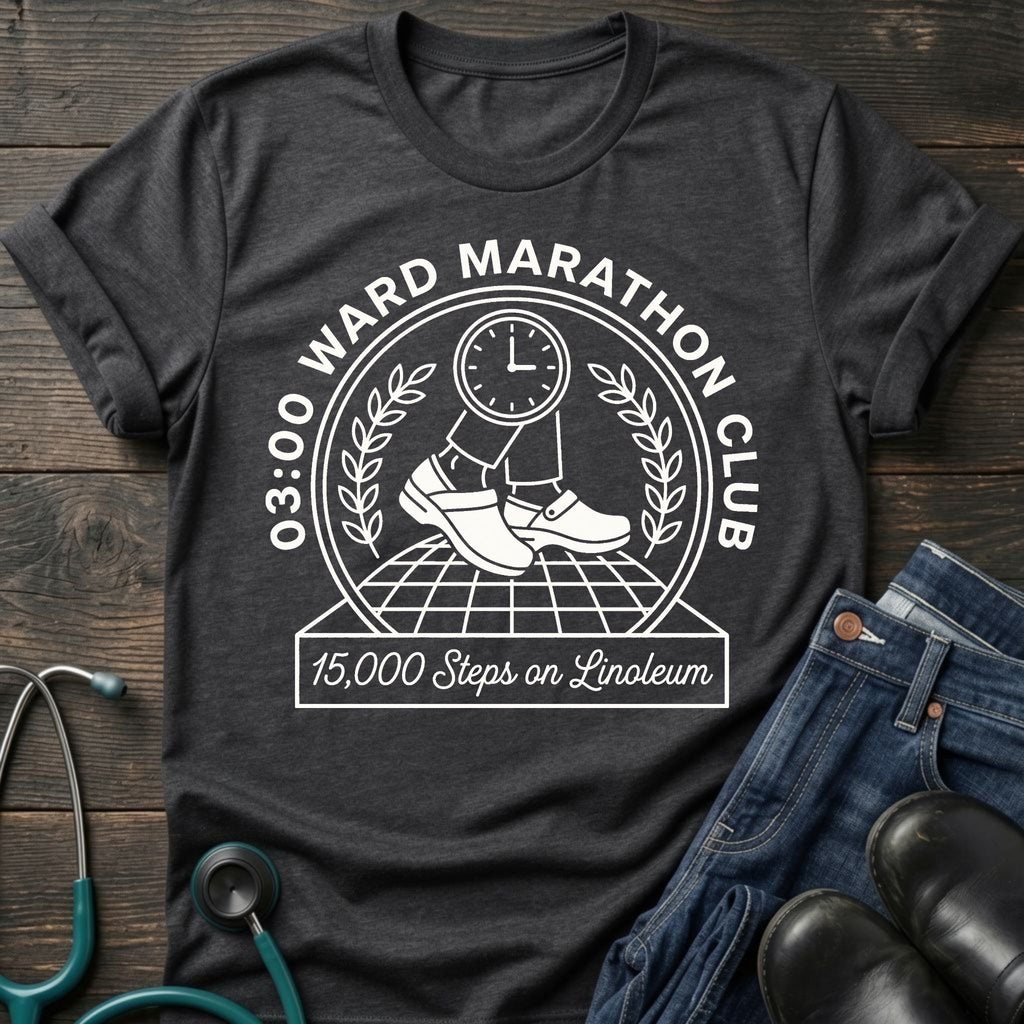 03:00 Ward Marathon Club Nurse Tee — 15,000 Steps on Linoleum