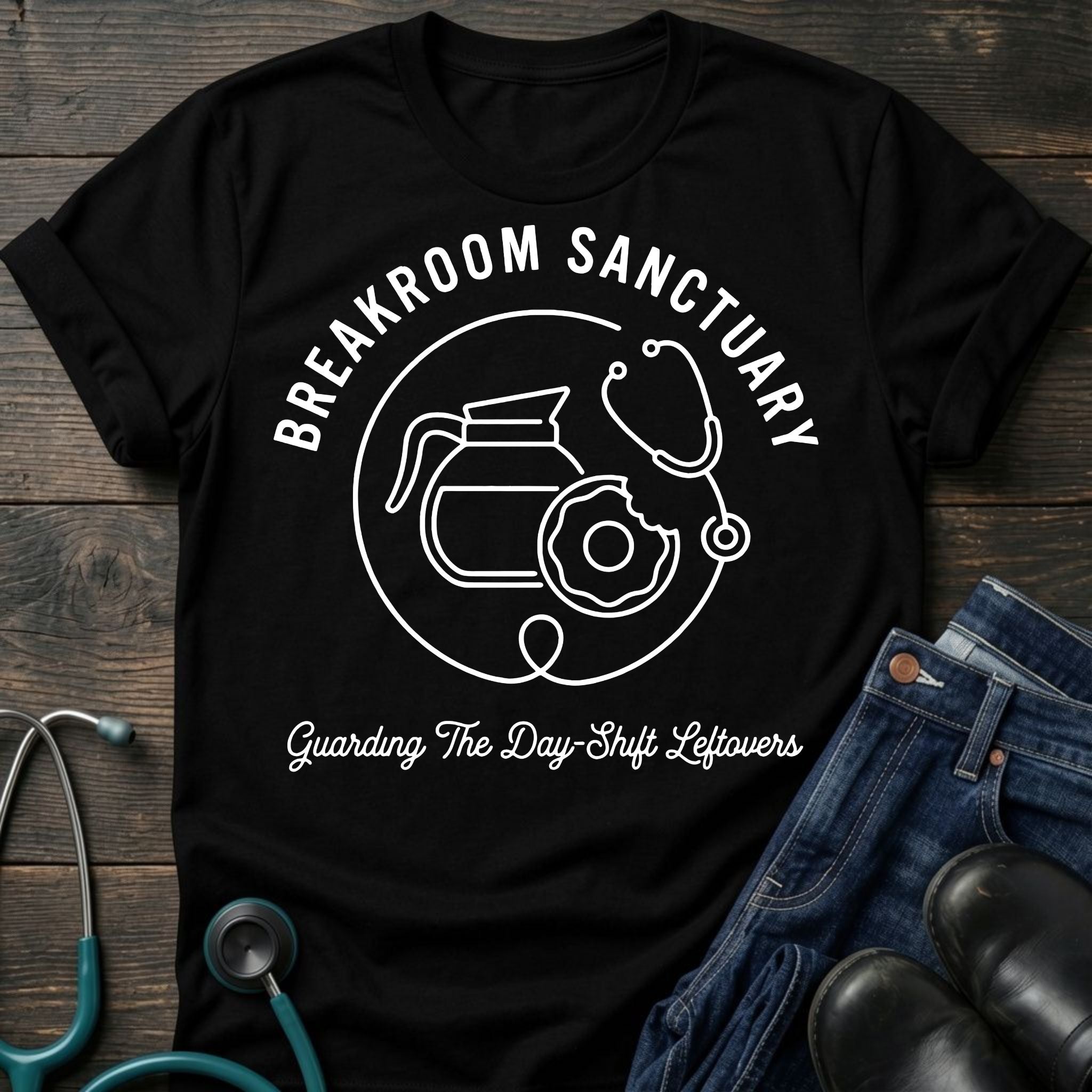 Breakroom Sanctuary Nurse Tee — Guarding the Day-Shift Leftovers