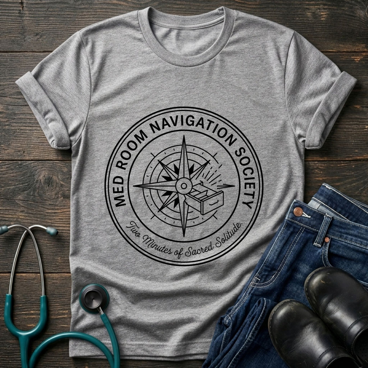 Med Room Navigation Society Nurse Tee — Two Minutes of Sacred Solitude