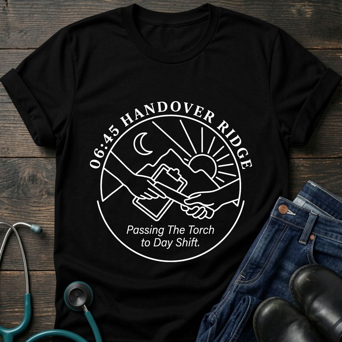 Handover Ridge Night Shift Nurse Tee — Passing the Torch to Day Shift