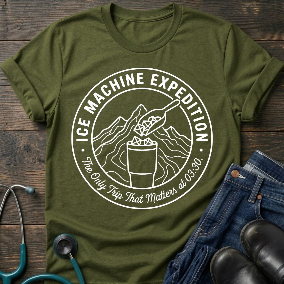 Ice Machine Expedition Night Shift Nurse Tee — The Only Trip That Matters at 03:00