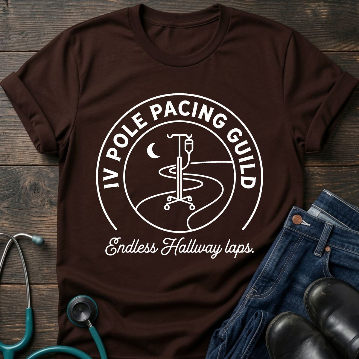 IV Pole Pacing Guild Nurse Tee — Endless Hallway Laps