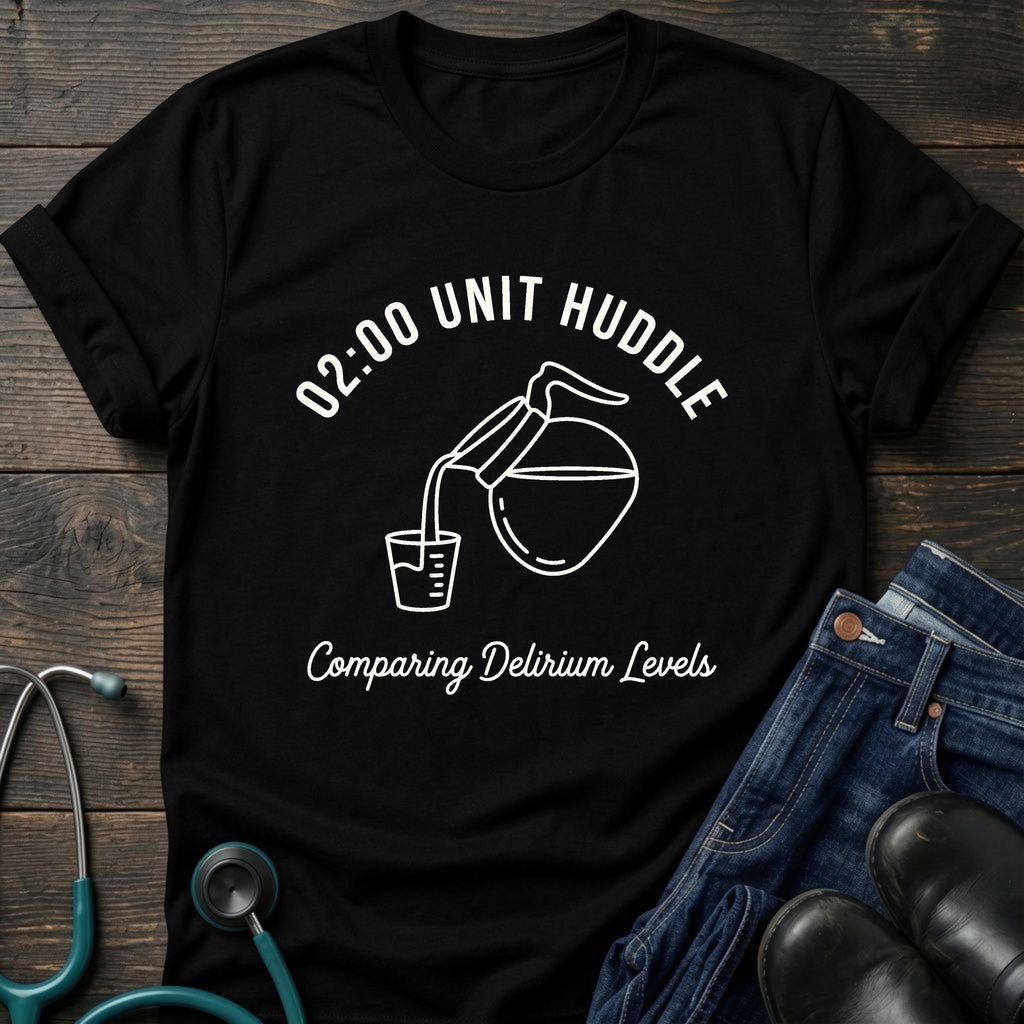 02:00 Unit Huddle Night Shift Nurse Tee — Comparing Delirium Levels