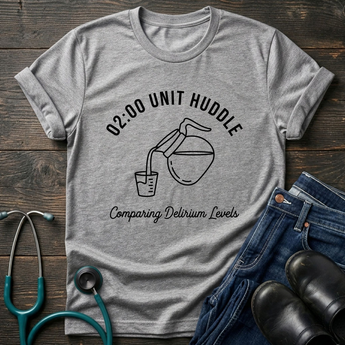 02:00 Unit Huddle Night Shift Nurse Tee — Comparing Delirium Levels