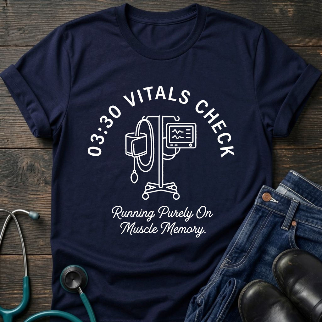 03:30 Vitals Check Night Shift Nurse Tee — Running Purely on Muscle Memory
