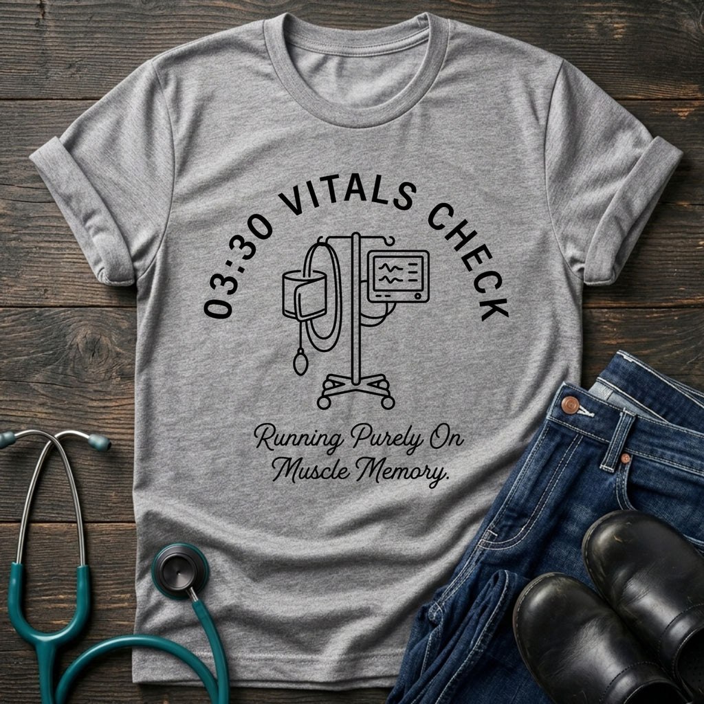 03:30 Vitals Check Night Shift Nurse Tee — Running Purely on Muscle Memory