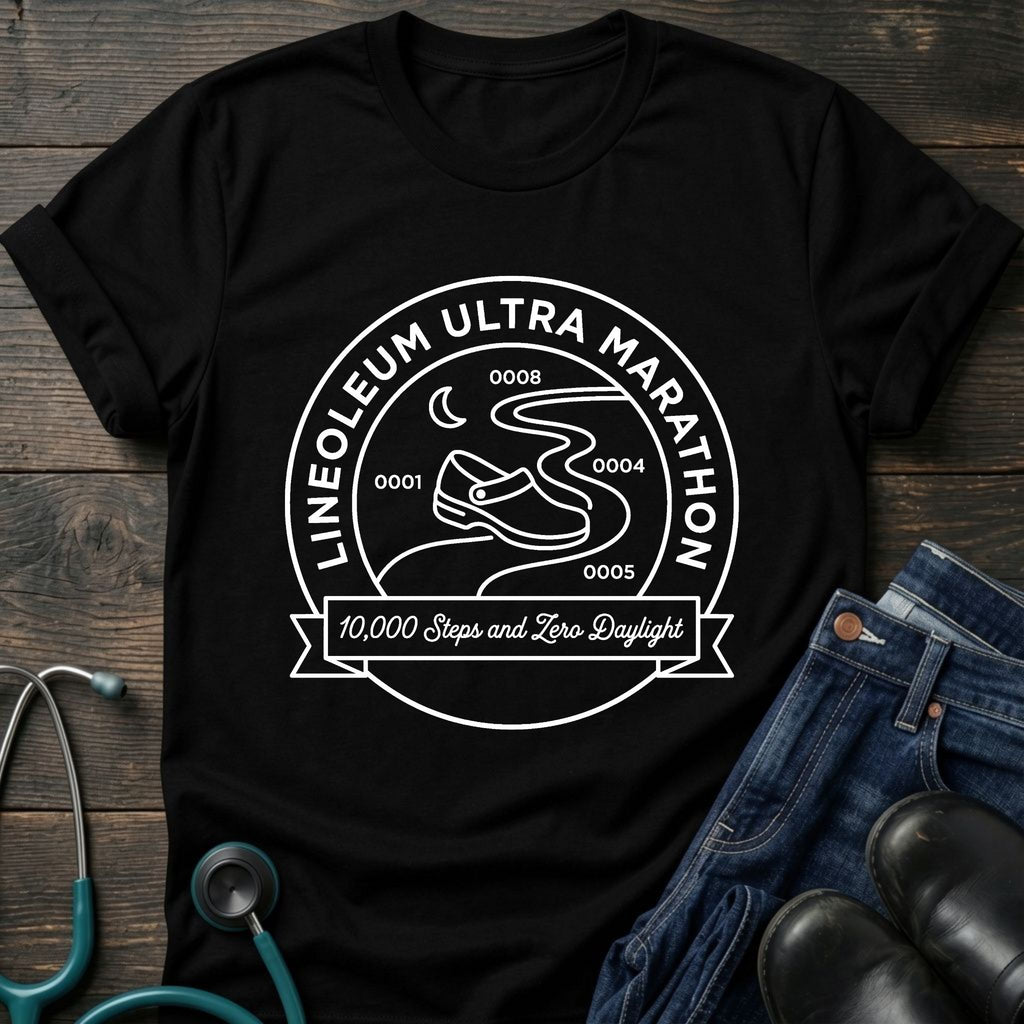 Linoleum Ultra Marathon Night Shift Nurse Tee — 30,000 Steps
