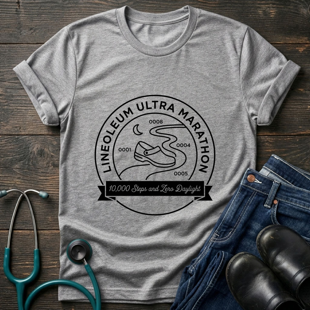 Linoleum Ultra Marathon Night Shift Nurse Tee — 30,000 Steps