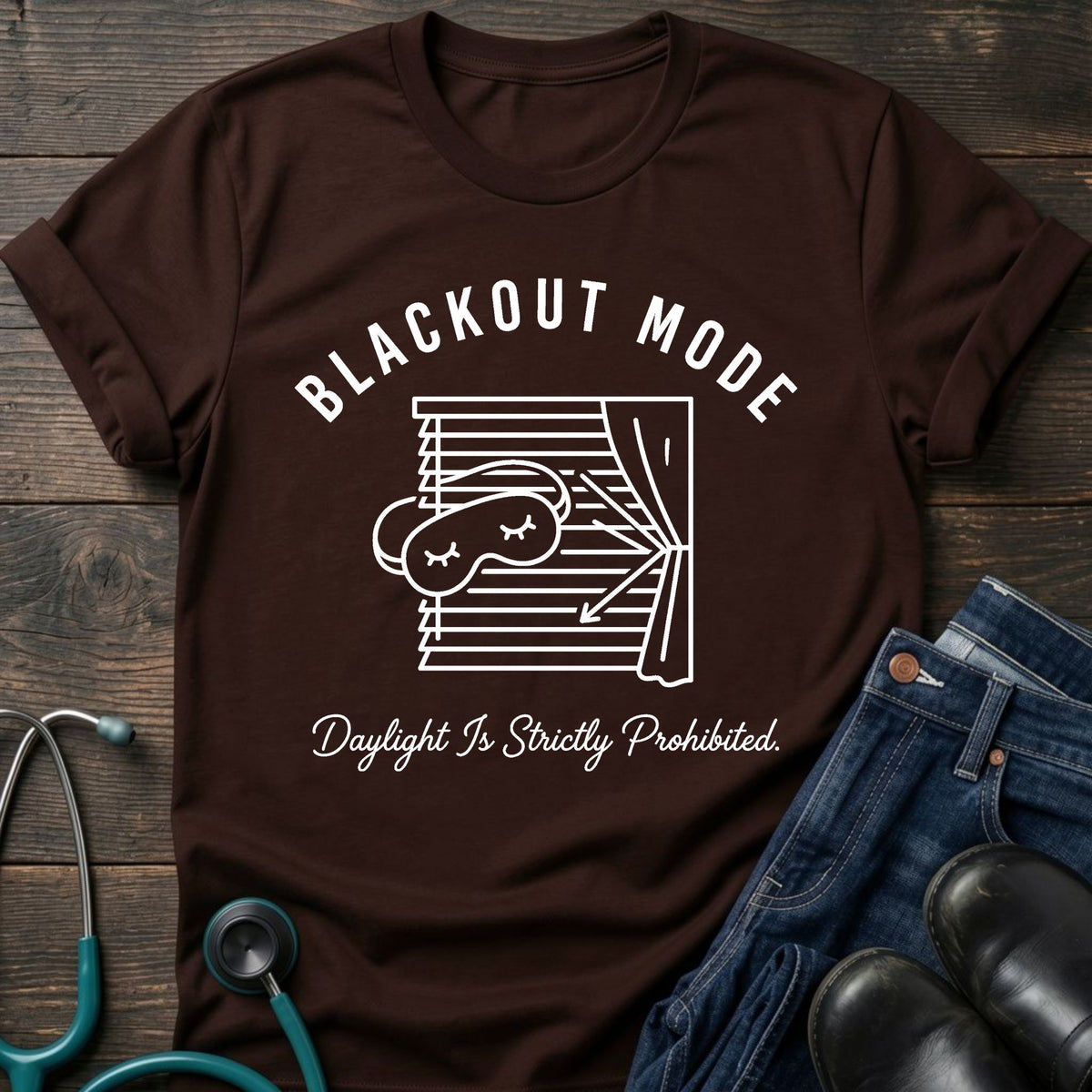 Blackout Mode Night Shift Nurse Tee — Daylight Is Strictly Prohibited
