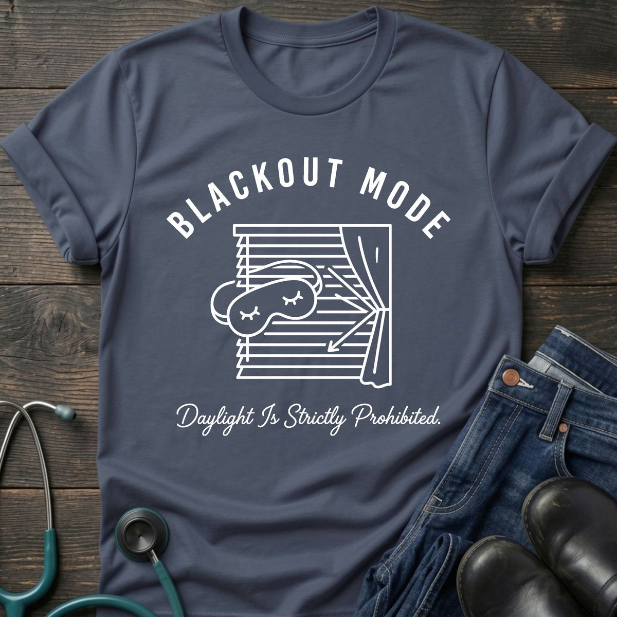 Blackout Mode Night Shift Nurse Tee — Daylight Is Strictly Prohibited