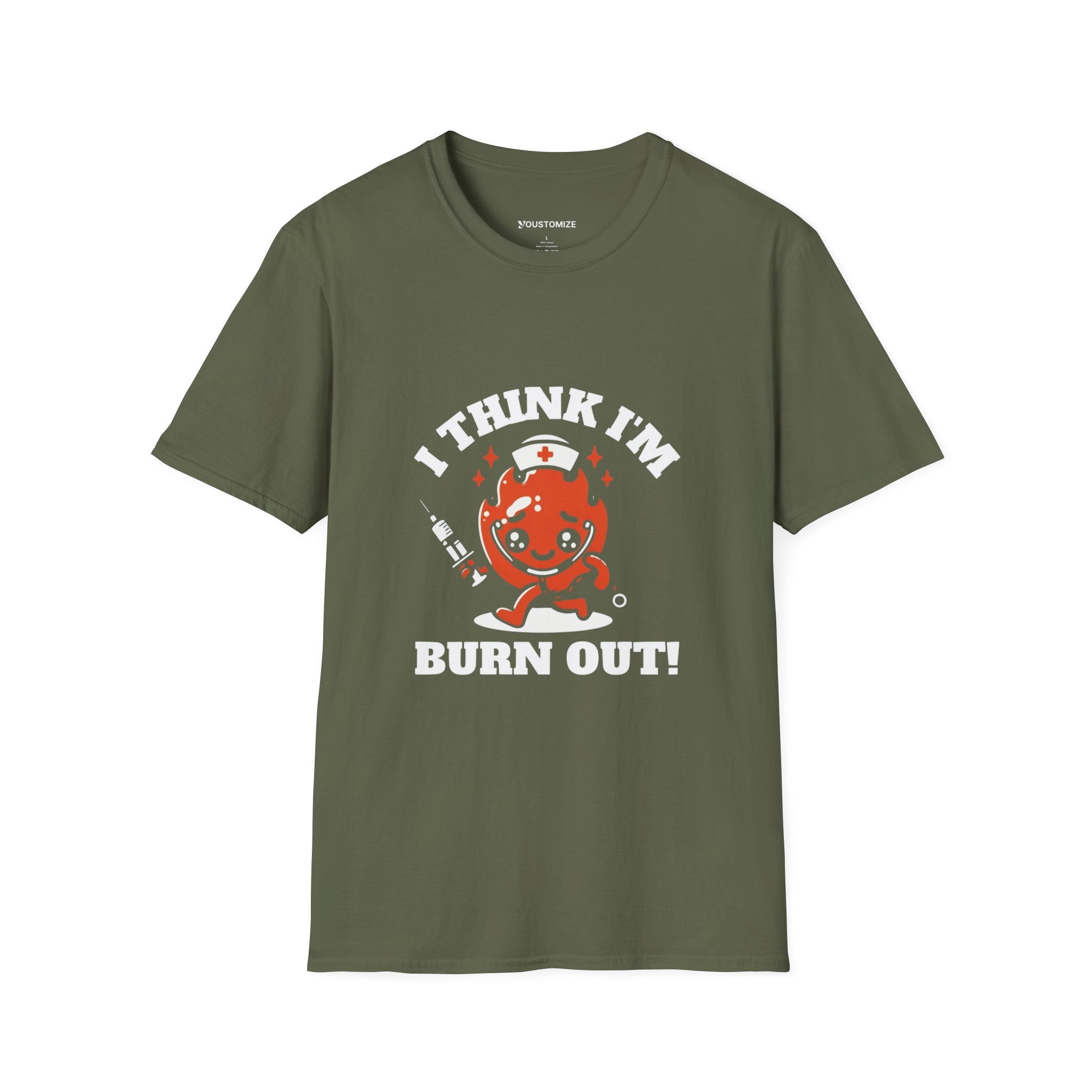 T‑Shirt — “I Think I’m Burn Out!” Cute Nurse Heart Cartoon Tee