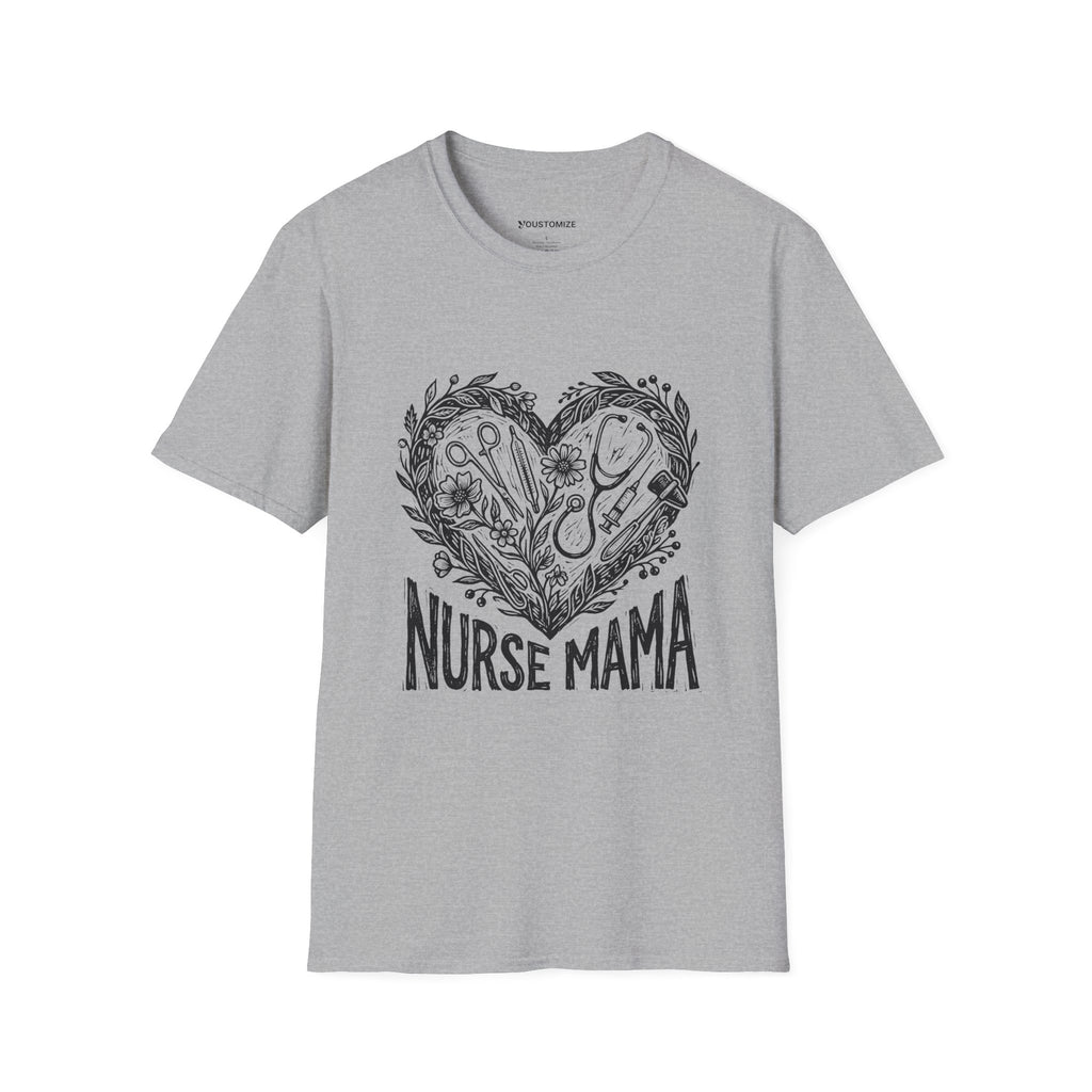 Nurse Mama T-Shirt — Heart Stethoscope & Nursing Tools Graphic