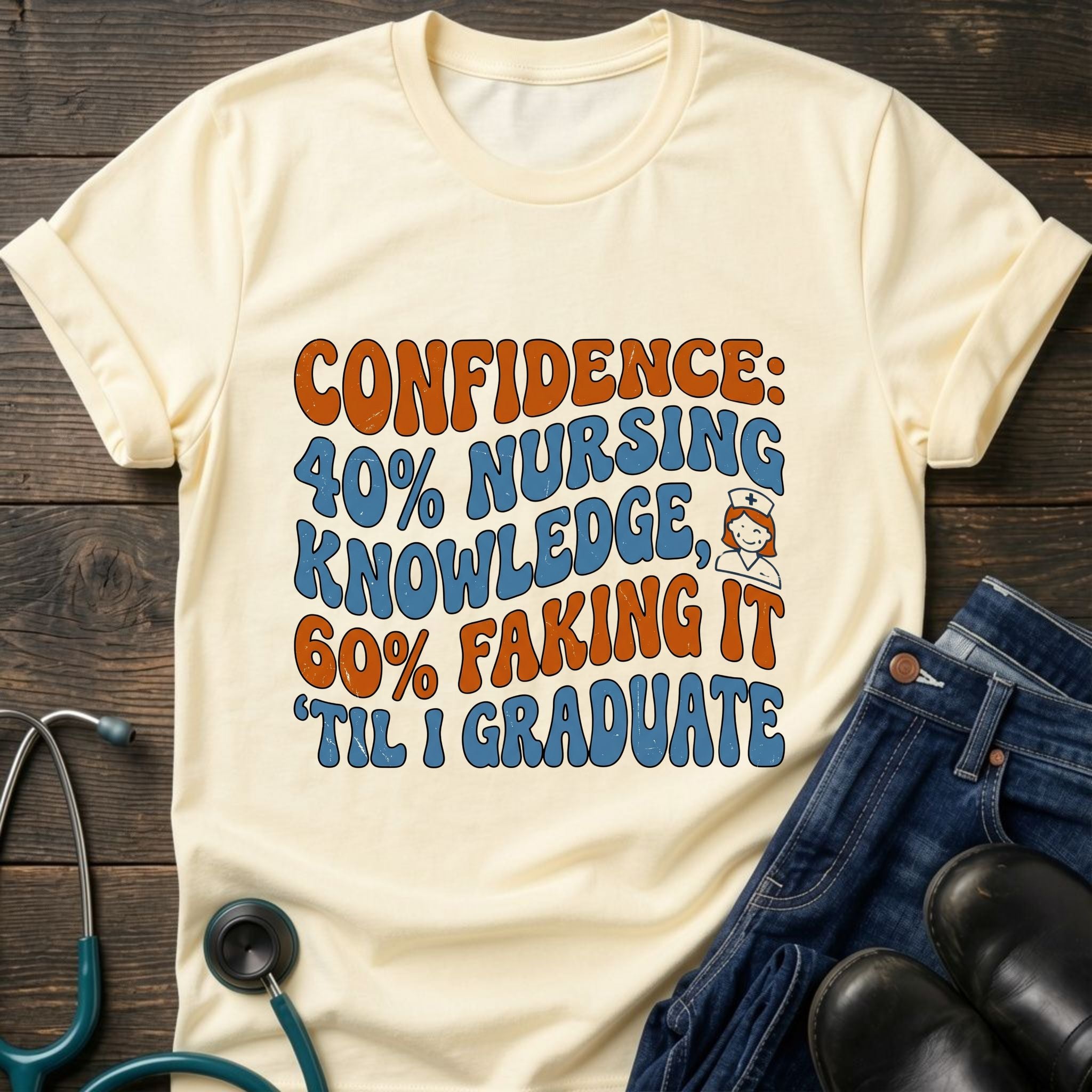 40 Percent Knowledge 60 Percent Faking It Nursing Student Confidence Tee - Sport Grey / XS | YOUSTOMIZE