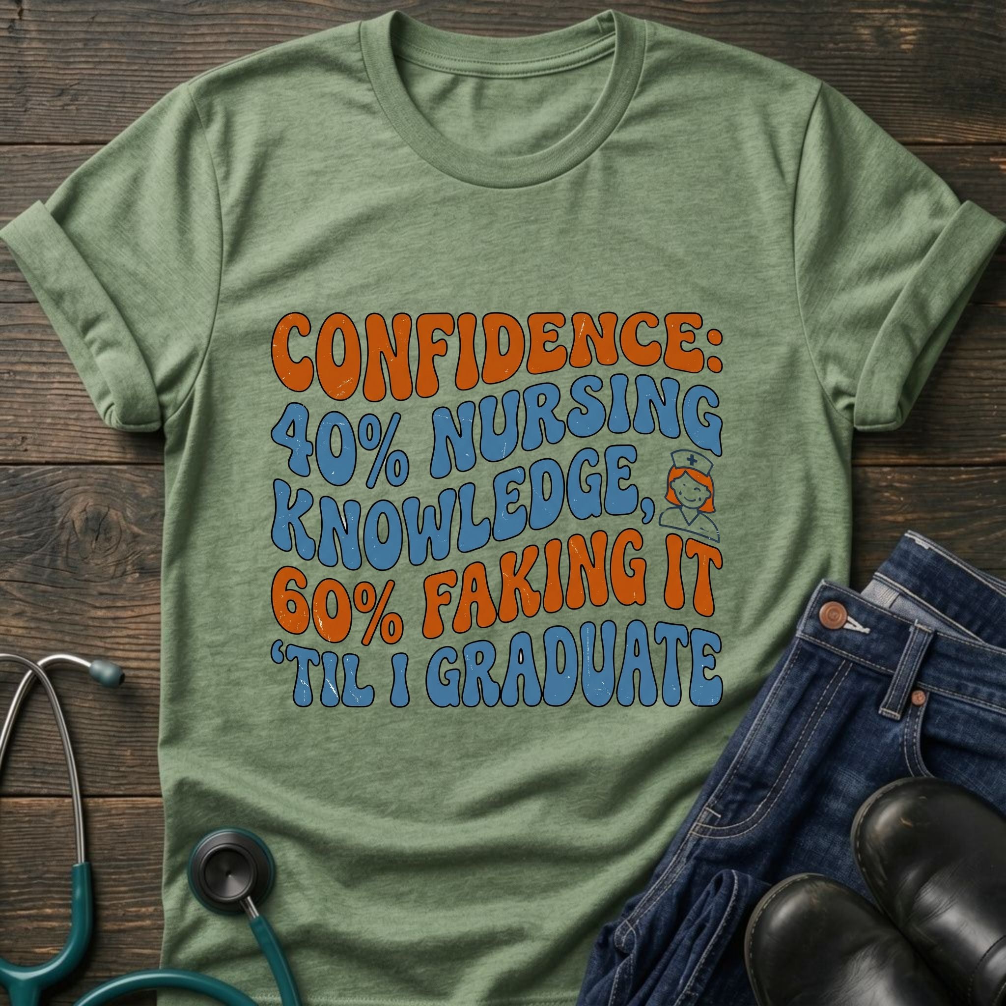 40 Percent Knowledge 60 Percent Faking It Nursing Student Confidence Tee - Sport Grey / XS | YOUSTOMIZE
