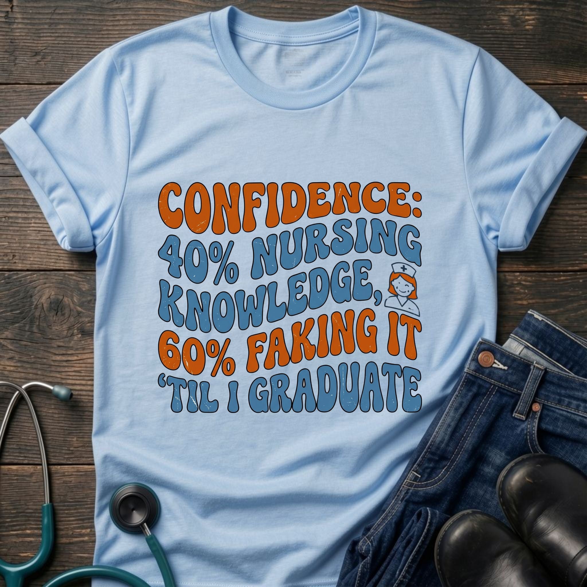 40 Percent Knowledge 60 Percent Faking It Nursing Student Confidence Tee - Sport Grey / XS | YOUSTOMIZE