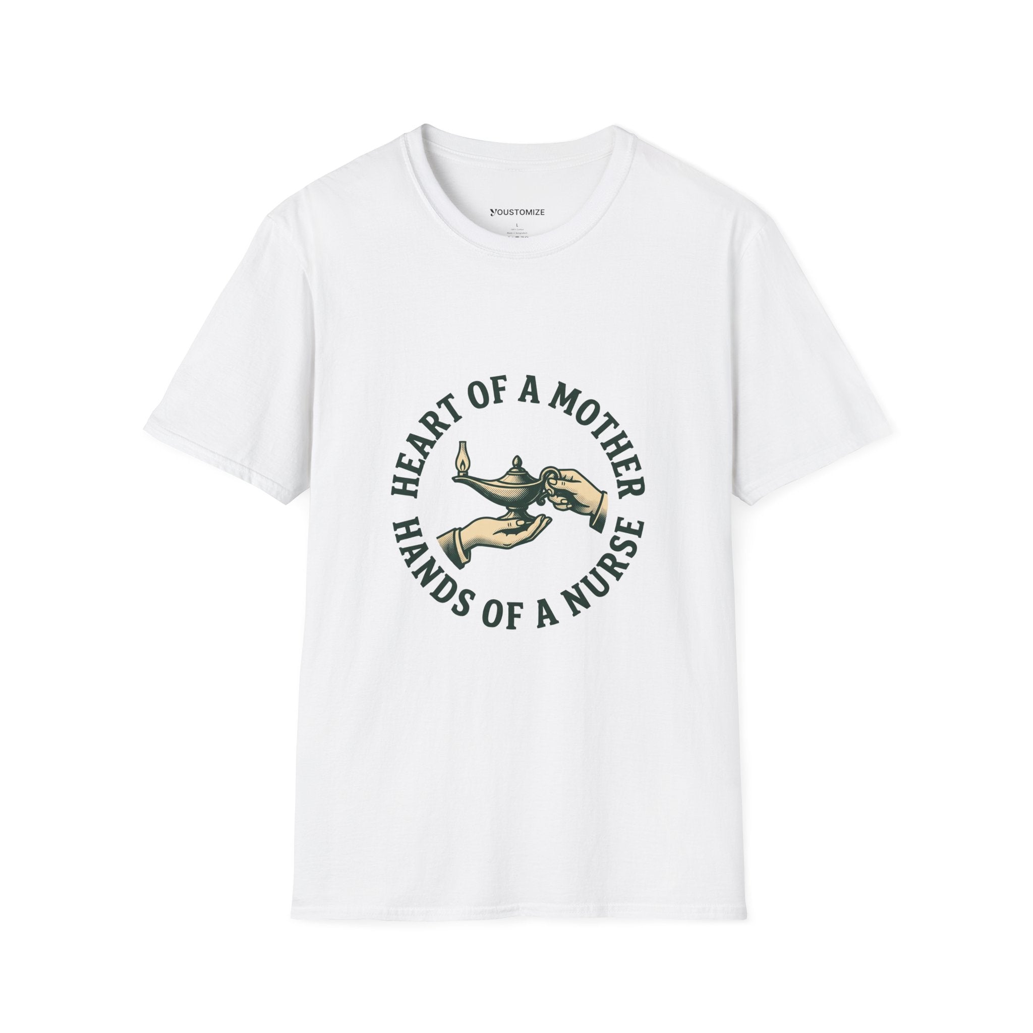 Nurse Mother T-Shirt — "Heart of a Mother, Hands of a Nurse"