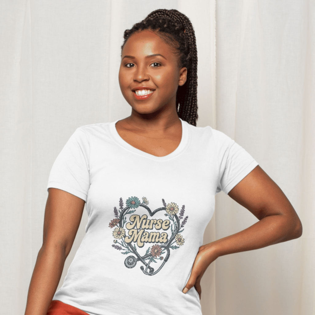 Nurse Mama Floral Stethoscope T-Shirt — Nurse Mom Gift Tee