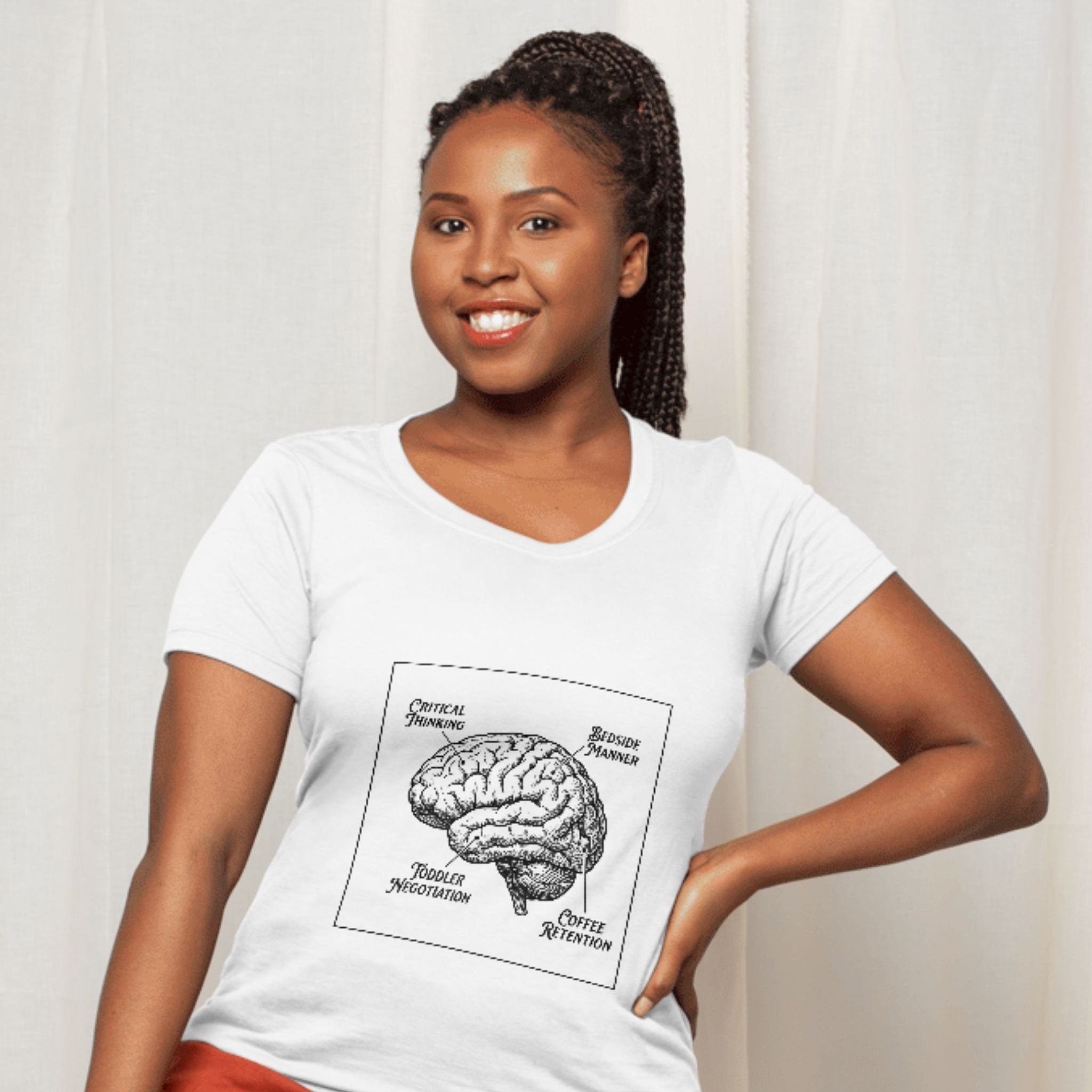 Brain Anatomy T-Shirt — Vintage Illustrated Brain with Labeled Sections (Critical Thinking, Coffee Retention)