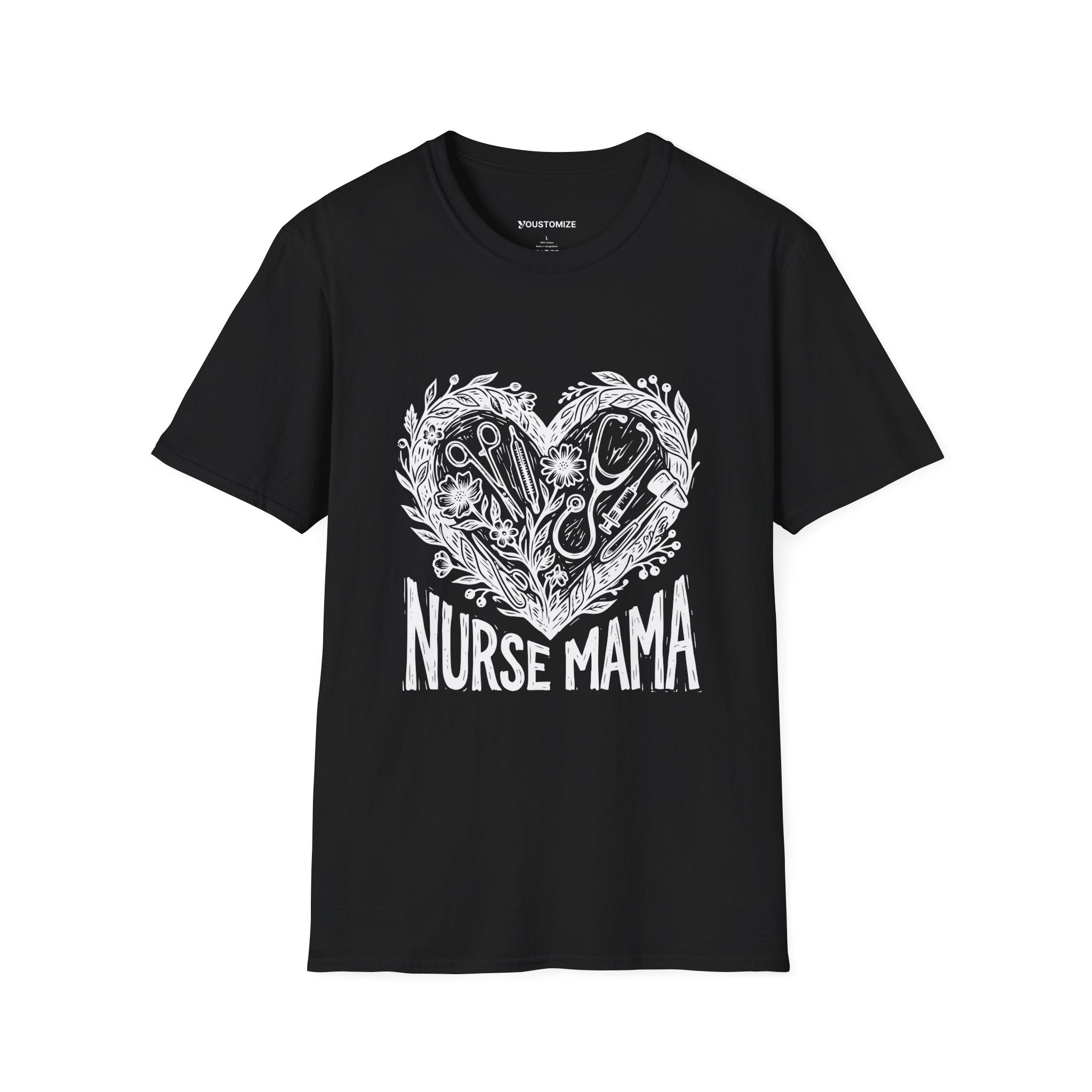 Nurse Mama T-Shirt — Heart Stethoscope & Nursing Tools Graphic