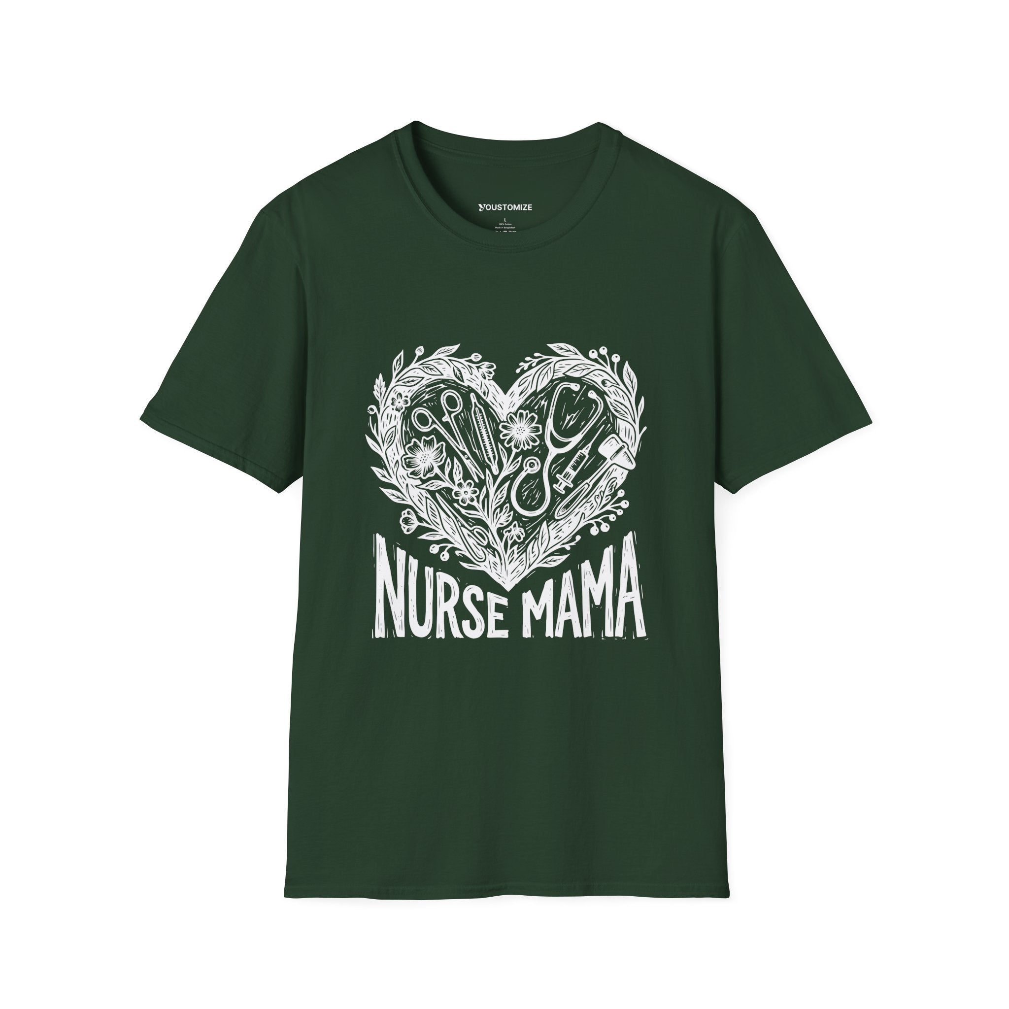 Nurse Mama T-Shirt — Heart Stethoscope & Nursing Tools Graphic