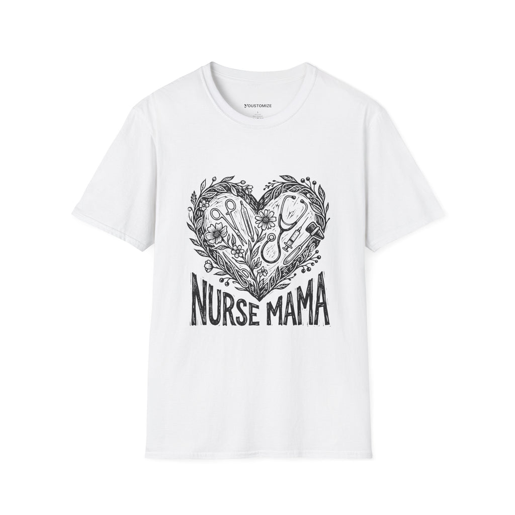 Nurse Mama T-Shirt — Heart Stethoscope & Nursing Tools Graphic