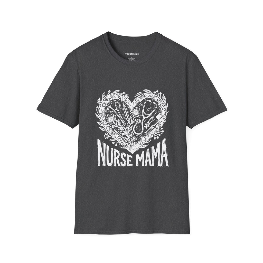 Nurse Mama T-Shirt — Heart Stethoscope & Nursing Tools Graphic