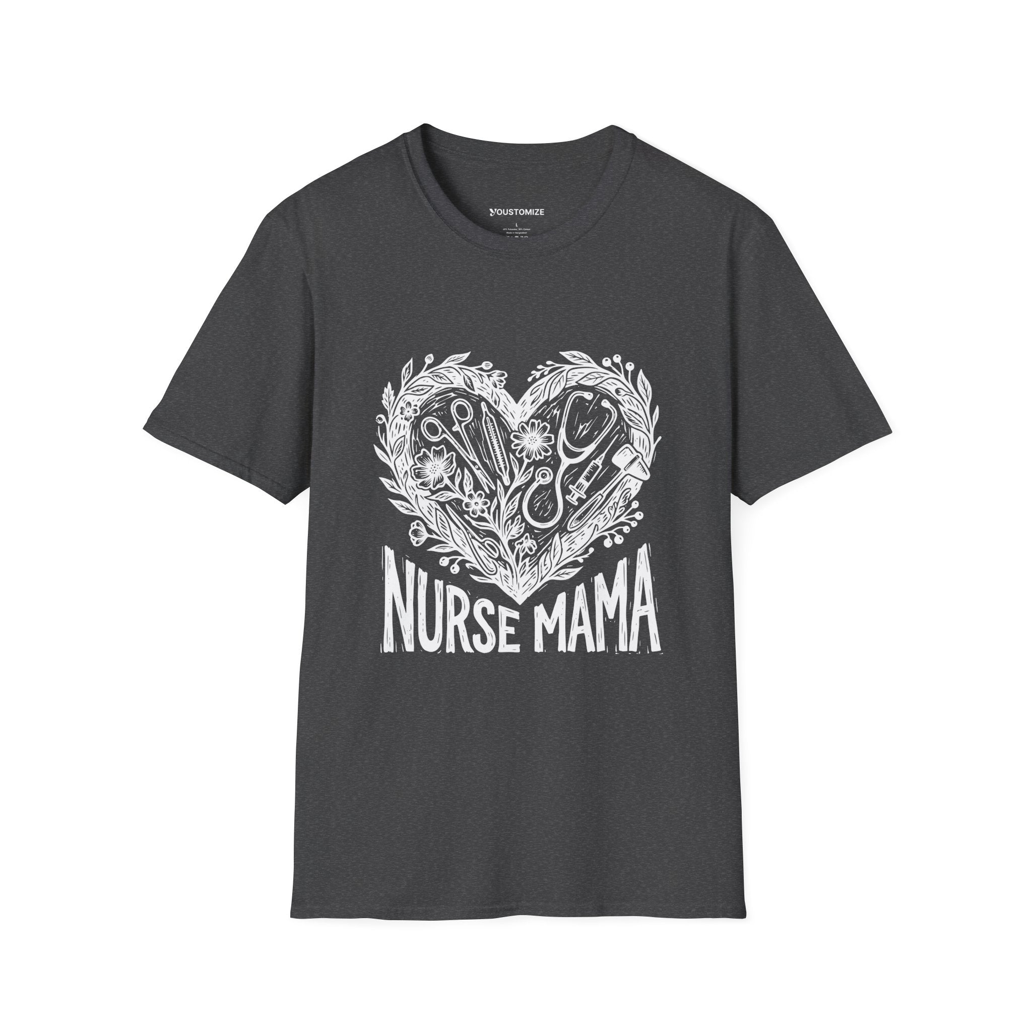 Nurse Mama T-Shirt — Heart Stethoscope & Nursing Tools Graphic