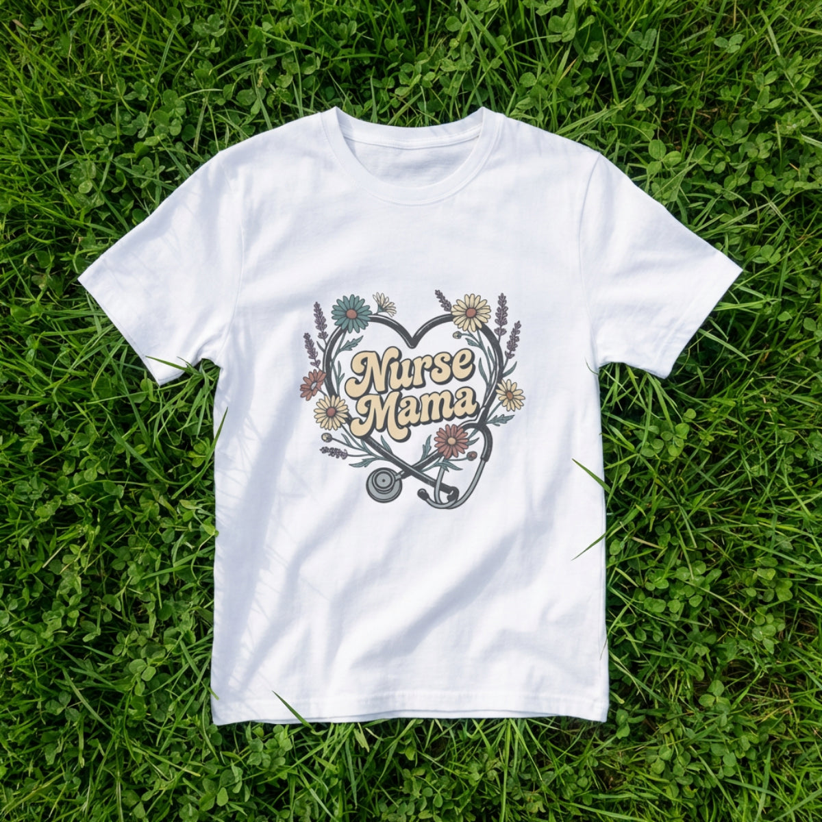 Nurse Mama Floral Stethoscope T-Shirt — Nurse Mom Gift Tee